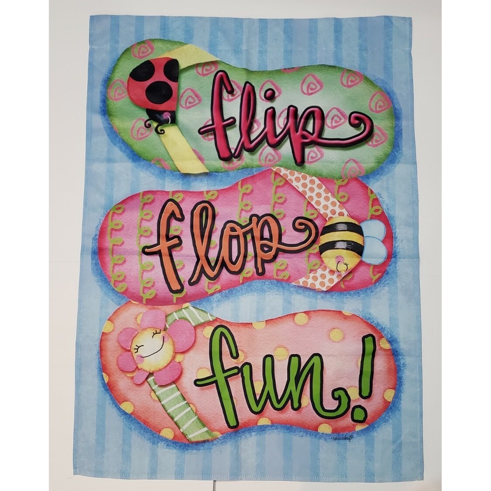 Rain or Shine "Flip Flop Fun" Summer Large Porch Flag 39" x 28" Rena Askey